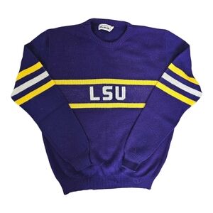 Purple LSU Sweater with Yellow Stripes
